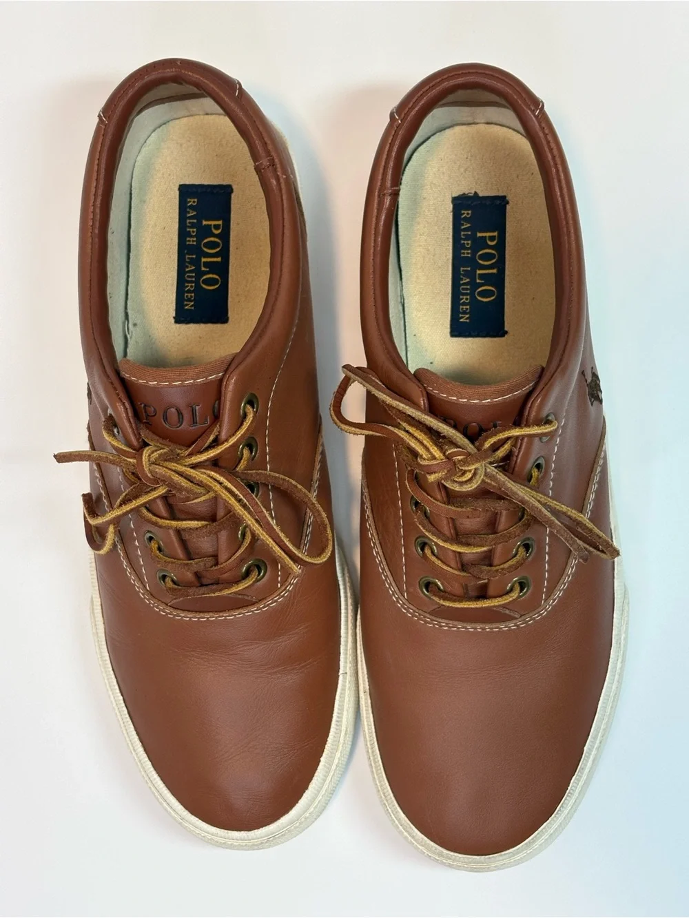 Polo by Ralph Lauren Brown Leather Vaughn Sneakers with White Sole Men 9D